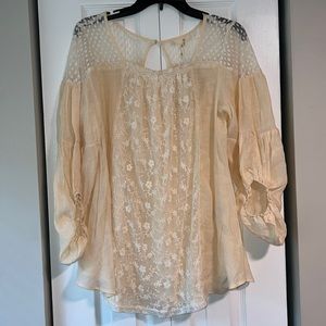 Boutique lace gauze tunic shirt